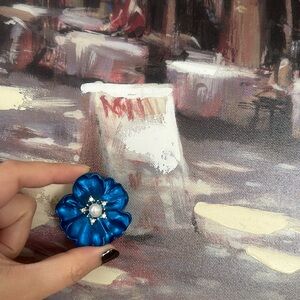 3D Blue Flower Brooch, with fresh water cultured pearl